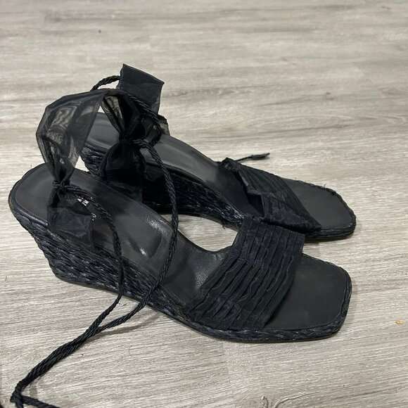 Stuart Weitzman Vintage Black Espadrilles Black Heel Wedges Women’s Size 10 - Picture 5 of 10